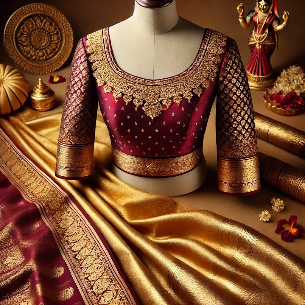 Elbow-Length Sleeves with Zari Borders Blouse