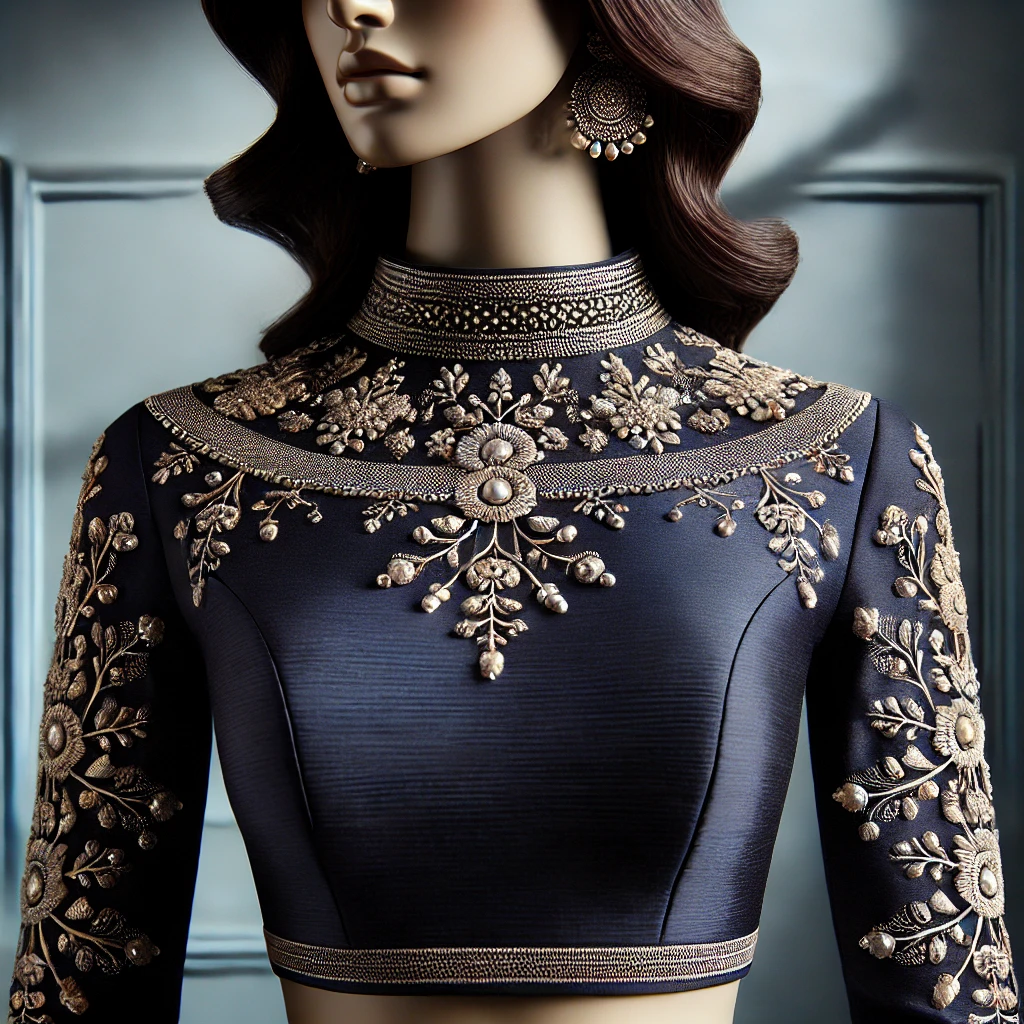High-Neck Embroidered Blouse