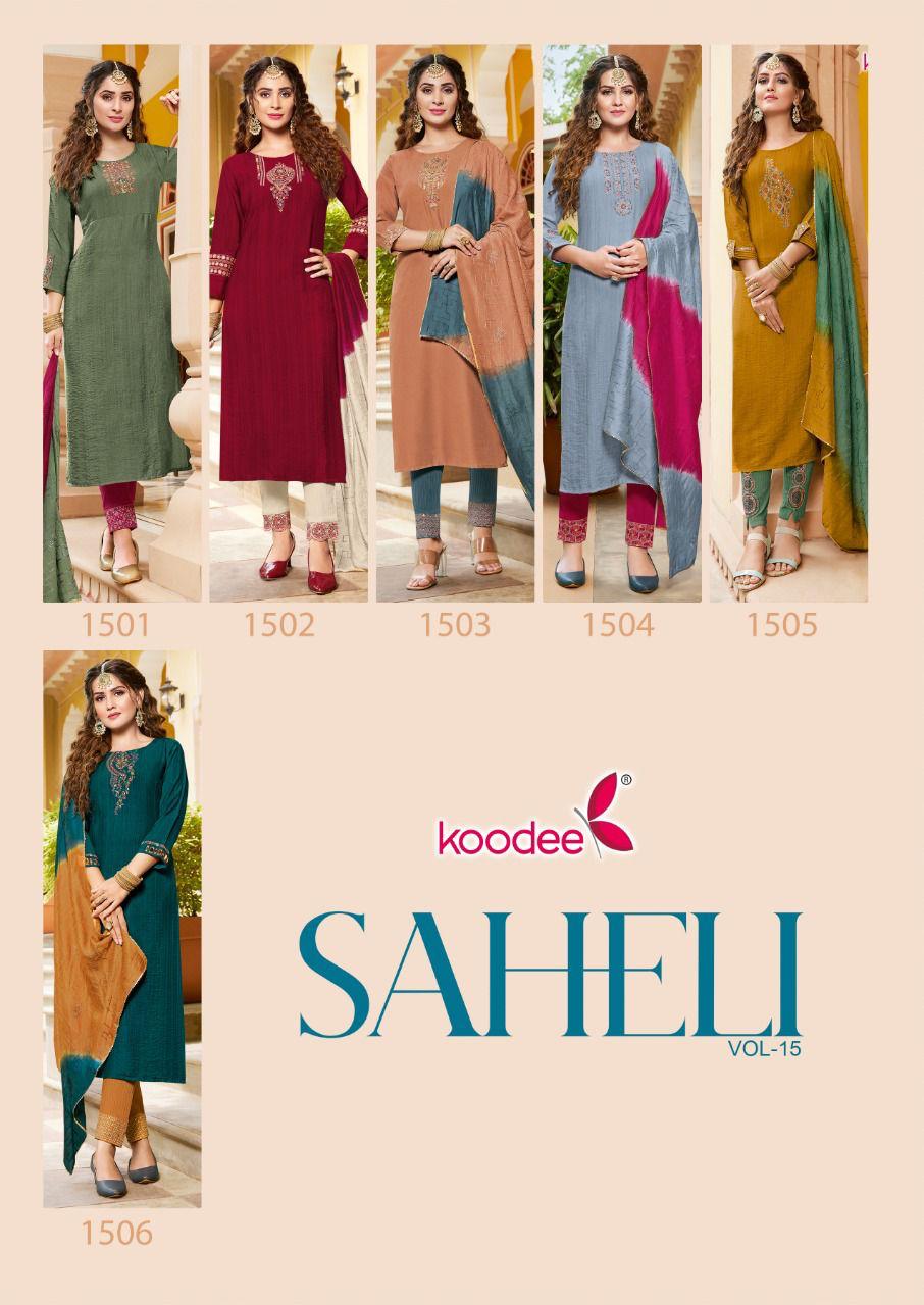 Koodee Saheli 15 Ready Made Kurti Pant With Dupatta Collection